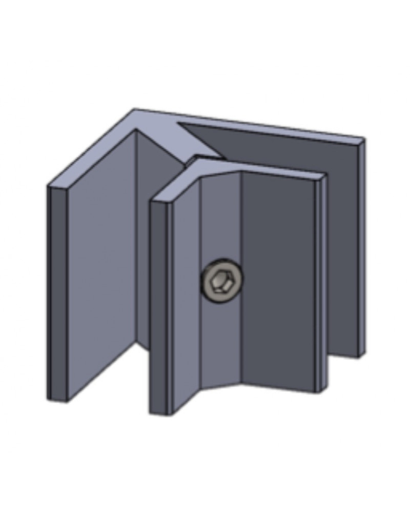 90°-Eckklemme für die Verbindung von Glaspaneelen, hohe Steifigkeit.