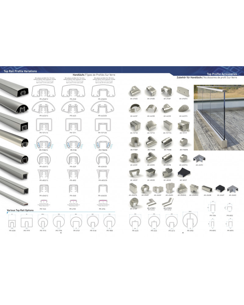Handlauf aus Alu/Edelstahl für Glasgeländer, kann oben oder seitlich angebracht werden.