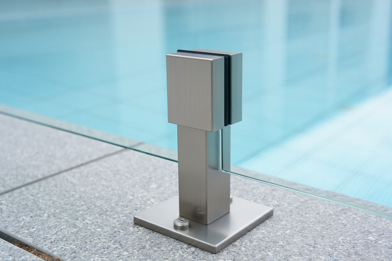 Fixation en pince carrée pour garde-corps piscine