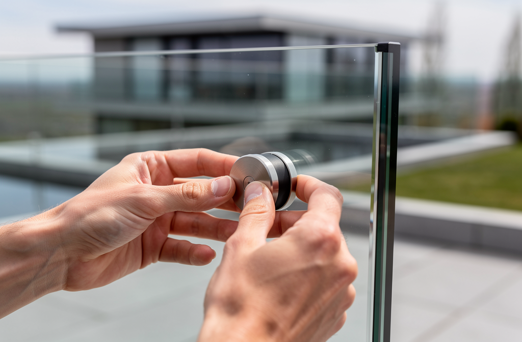 Installation d'une pince à verre en acier inoxydable sur un garde-corps en verre