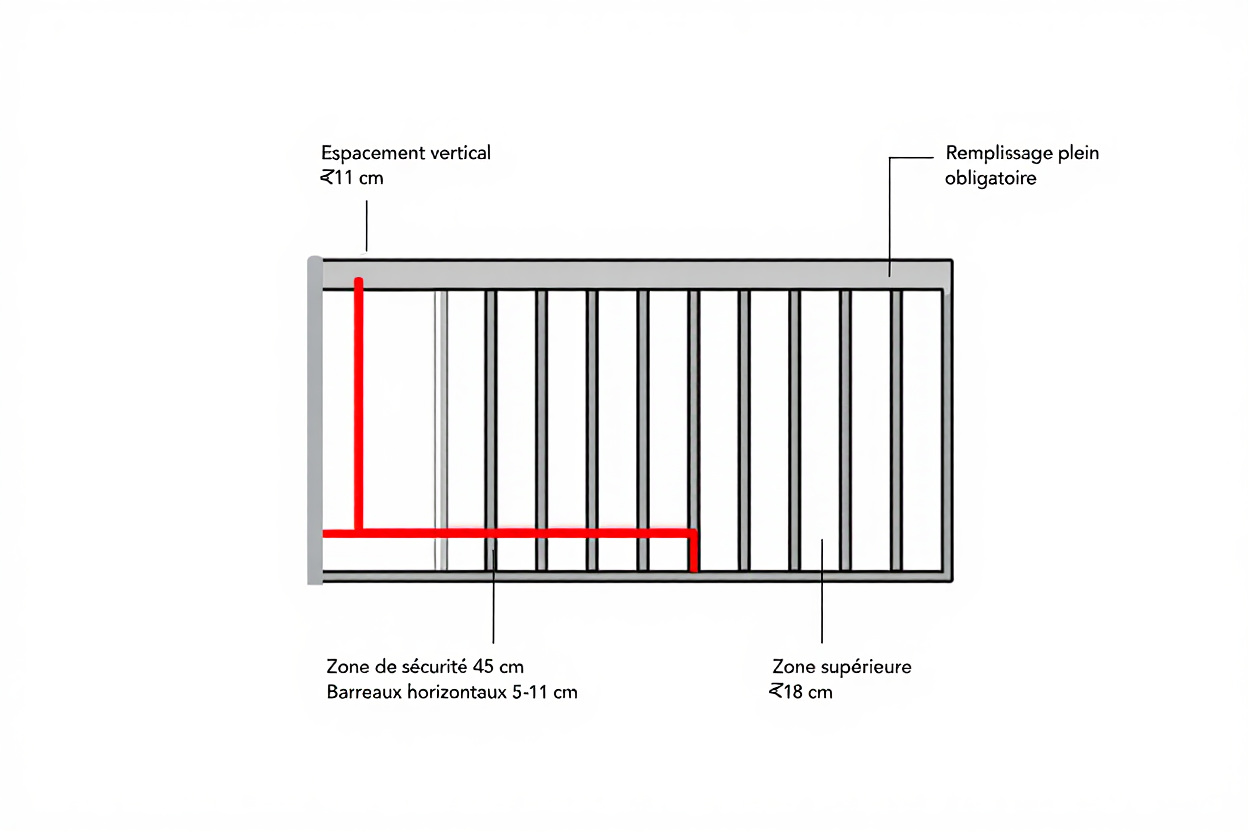 Espacements réglementaires garde-corps