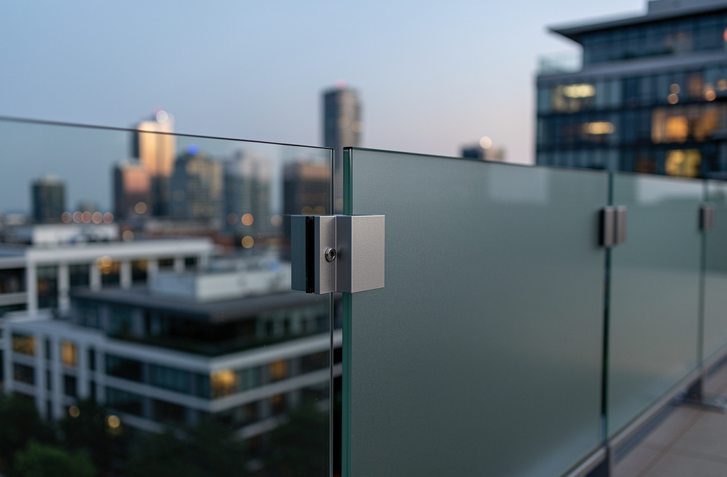 Fixation de garde-corps en verre sur une terrasse moderne minimaliste
