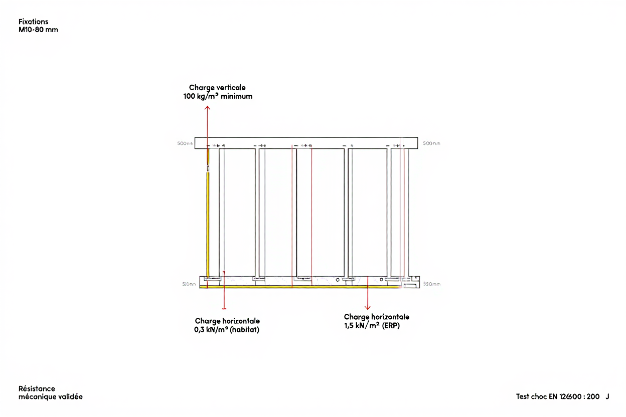 Forces et charges garde-corps