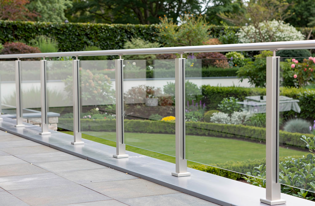 Garde-corps en verre avec profilé aluminium installé sur une terrasse moderne