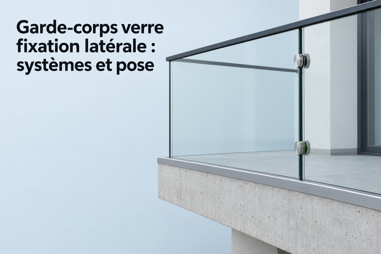 Garde-corps en verre avec fixation latérale sur balcon en béton et barrière transparente.
